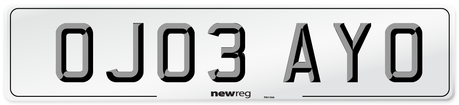 OJ03 AYO Number Plate from New Reg
